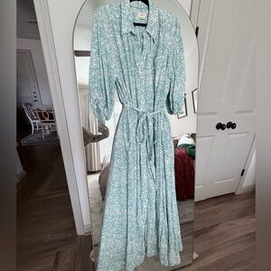 Maeve Light Green Patterned Long Sleeve Dress